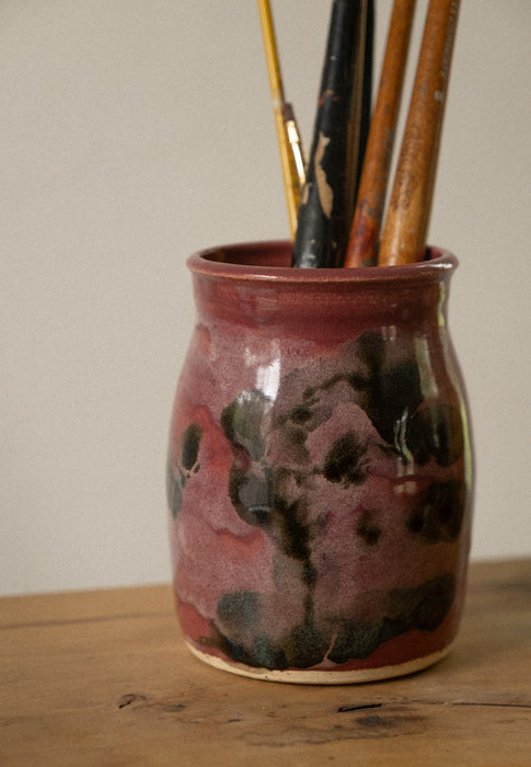 Vintage pink & black vessel/jar