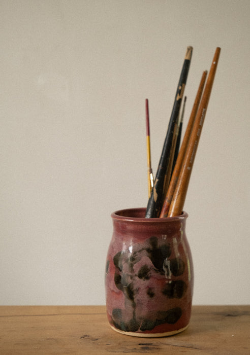 Vintage pink & black vessel/jar