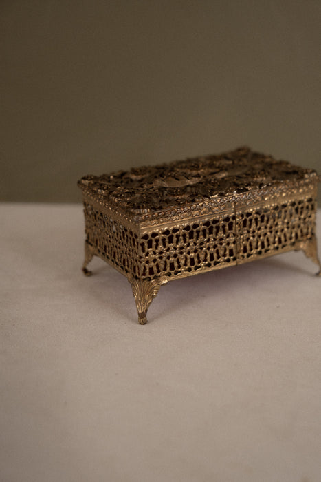 Antique brass jewelry box