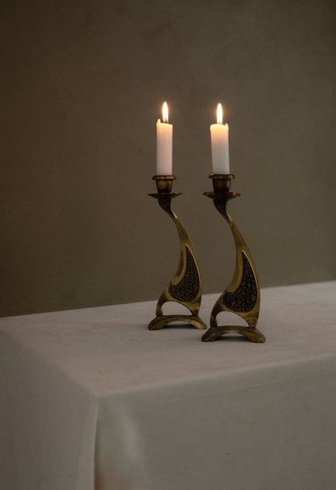 Antique brass candle holders