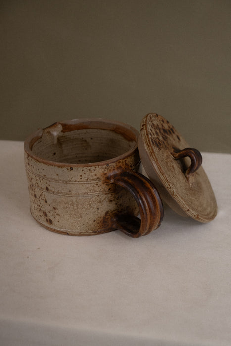 Antique stoneware pot with lid