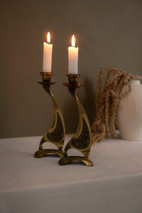 Antique brass candle holders