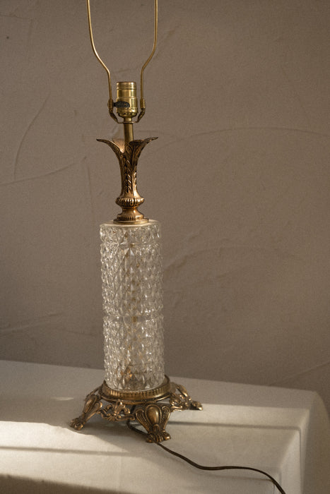 Vintage cylinder crystal and brass lamp