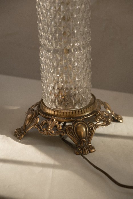 Vintage cylinder crystal and brass lamp