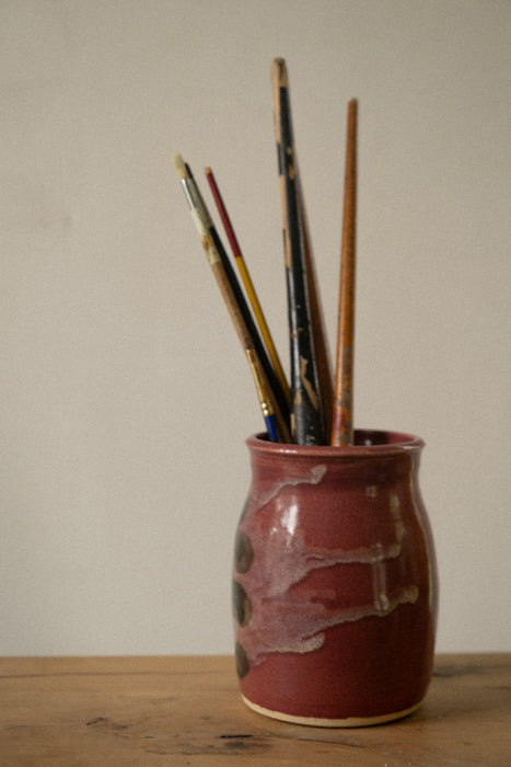 Vintage pink & black vessel/jar