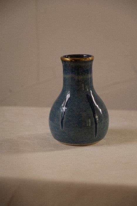 Vintage artisan ceramic blue glazed vase