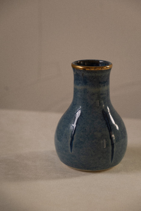 Vintage artisan ceramic blue glazed vase