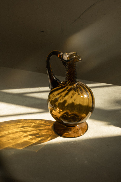 Hand blown amber glass vintage pitcher