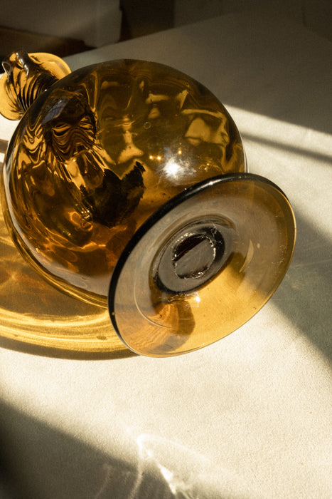 Hand blown amber glass vintage pitcher