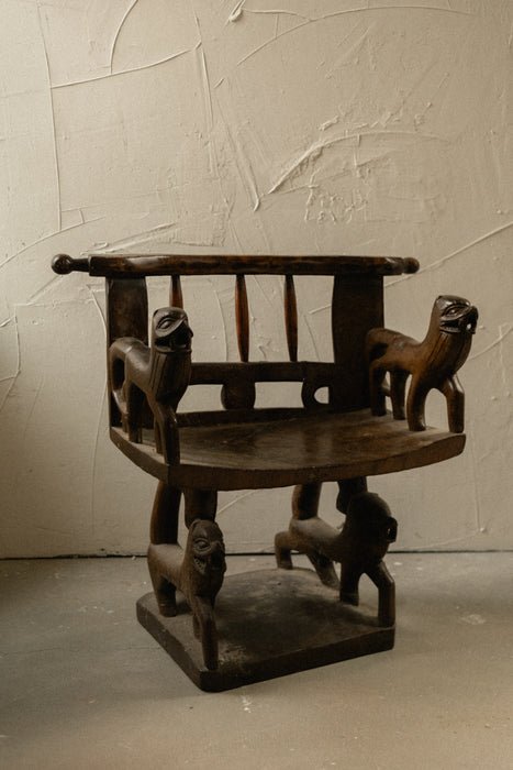 Antique primitive African tribal lion chair