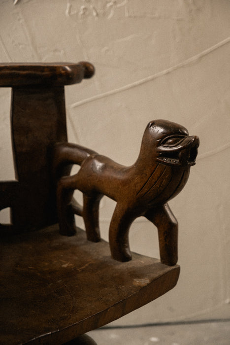 Antique primitive African tribal lion chair