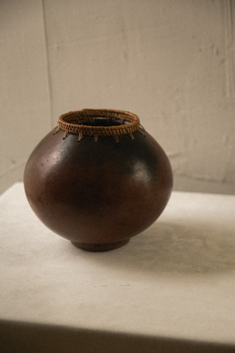 Vintage gourd style woven vessel