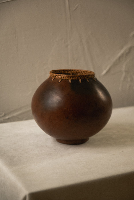 Vintage gourd style woven vessel