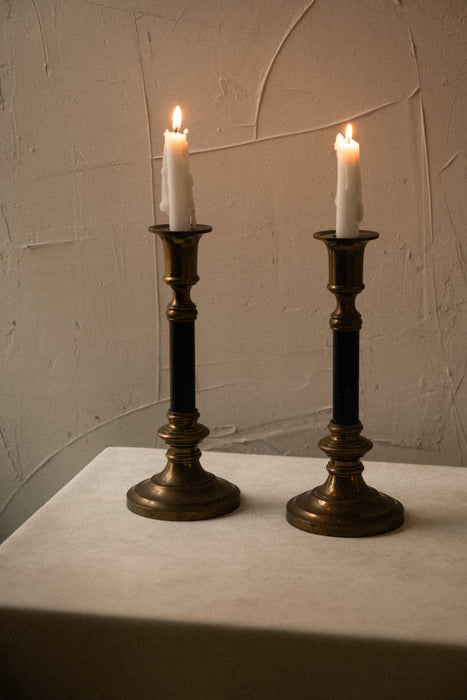 Vintage pair brass candle holders