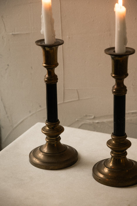 Vintage pair brass candle holders