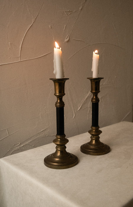 Vintage pair brass candle holders